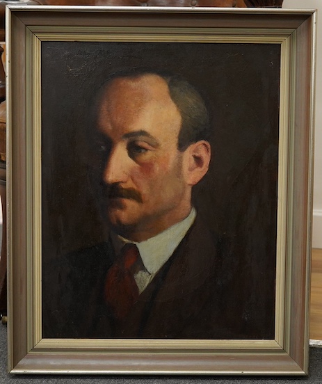 Oil on board, Head and shoulders portrait of Harold Avery, indistinctly signed lower right, 49 x 39cm. Condition - fair